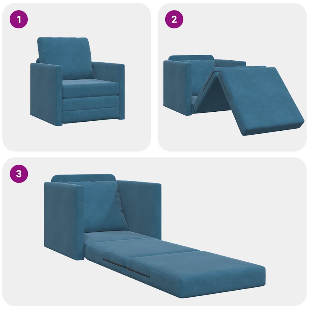 Sofá-Cama com almofada Azul 74 x 77 x 81 cm Veludo