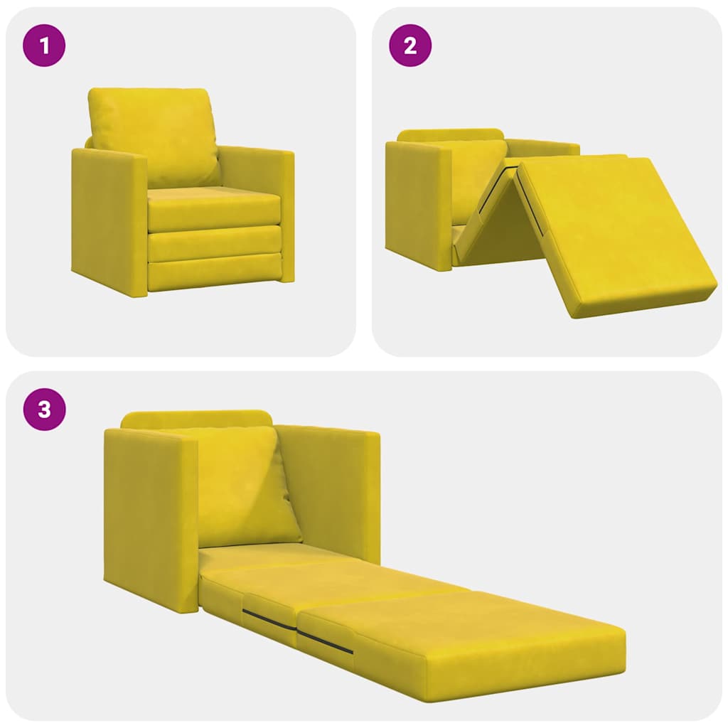 Sofá-Cama com almofada Amarelo-escuro 74 x 77 x 81 cm Veludo