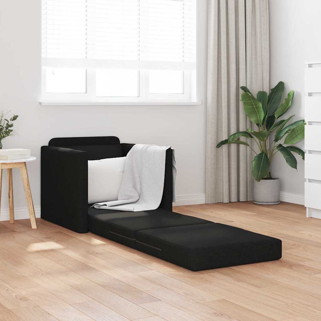 Sofá-Cama de Chão com almofada Preto 74 x 77 x 81 cm tecido