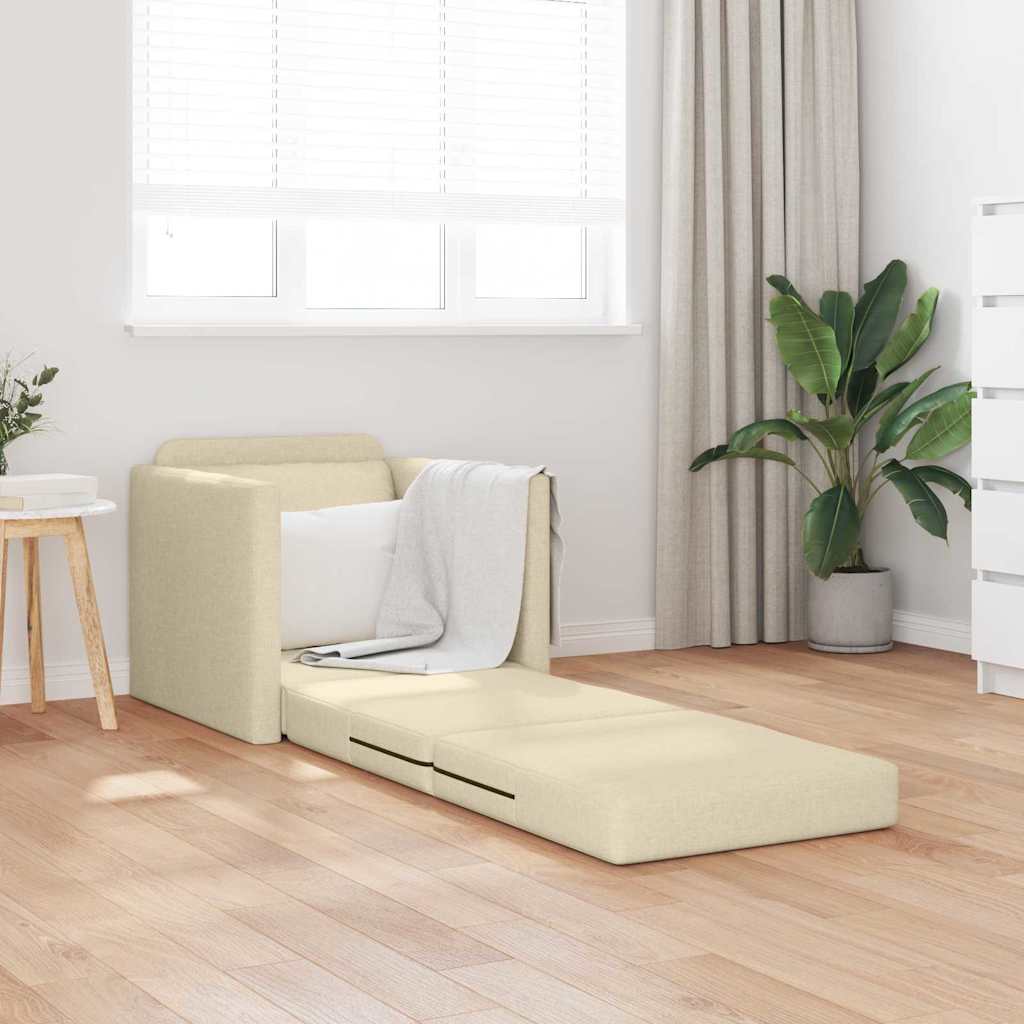 Sofá-Cama de Chão com almofada Creme 74 x 77 x 81 cm tecido
