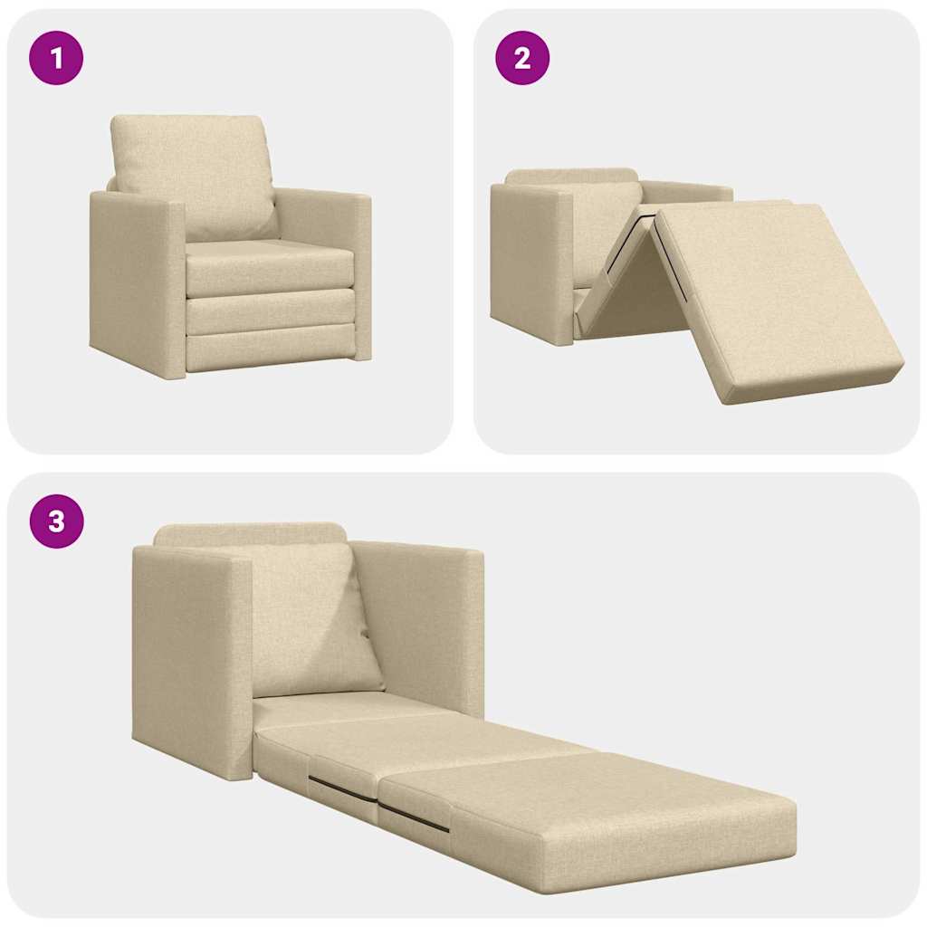 Sofá-Cama de Chão com almofada Creme 74 x 77 x 81 cm tecido