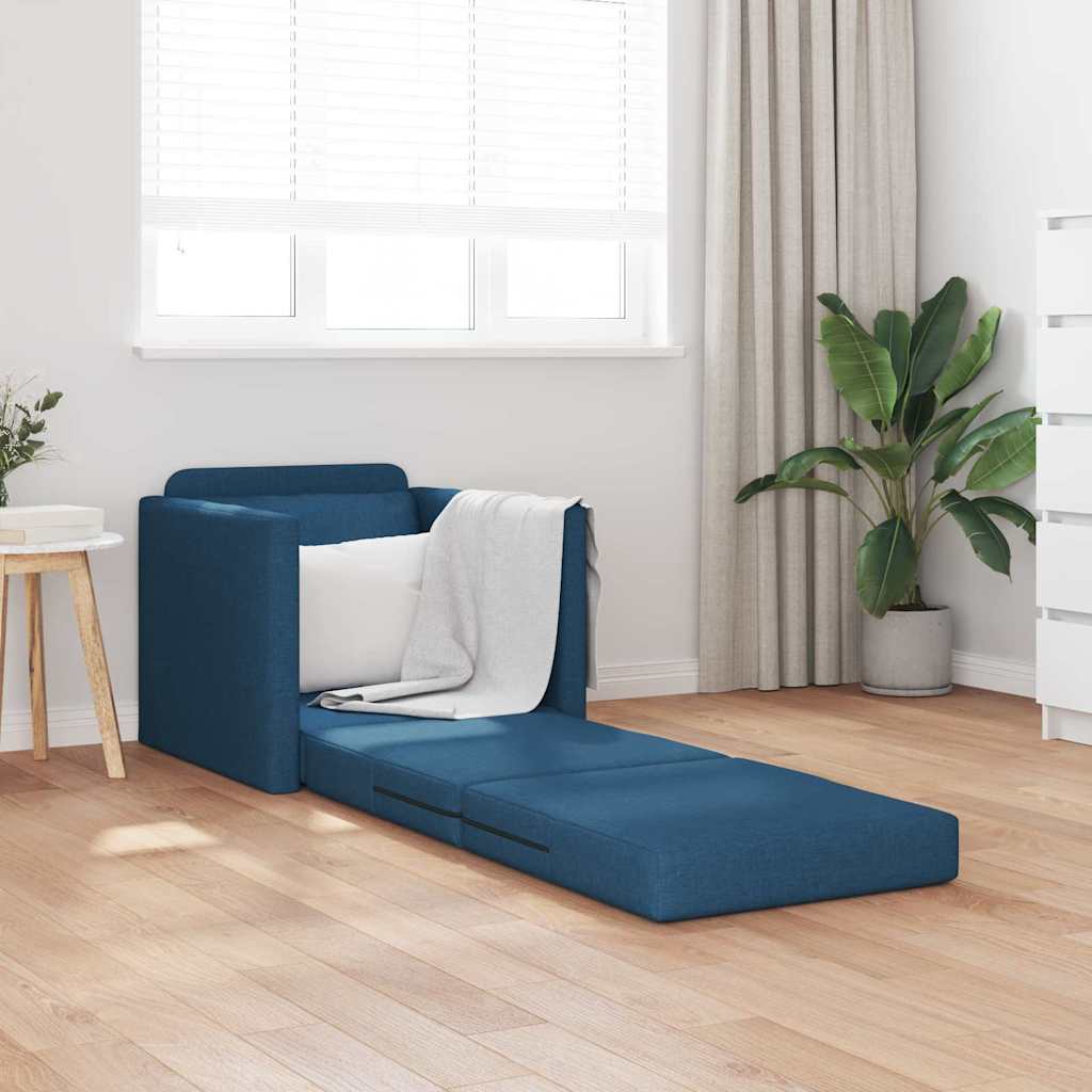 Sofá-Cama de Chão com almofada Azul 74 x 77 x 81 cm tecido