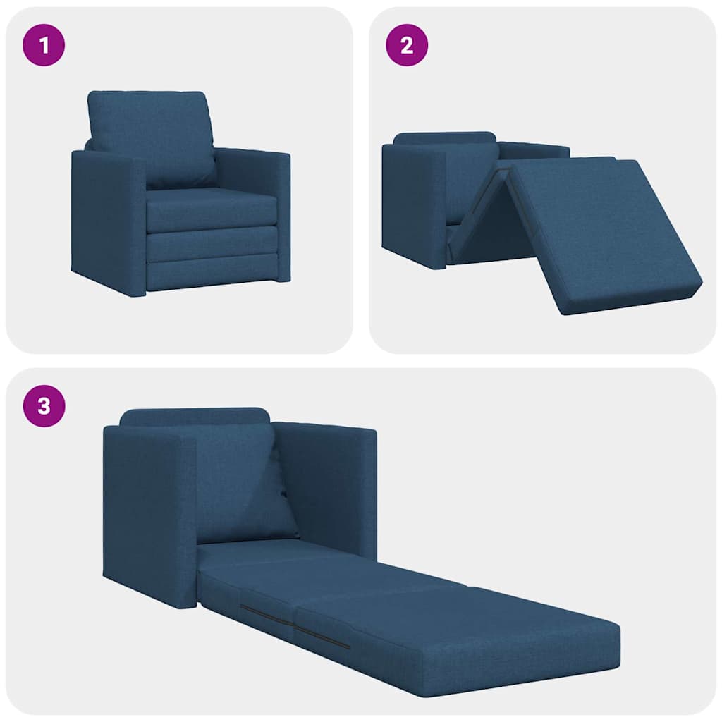 Sofá-Cama de Chão com almofada Azul 74 x 77 x 81 cm tecido