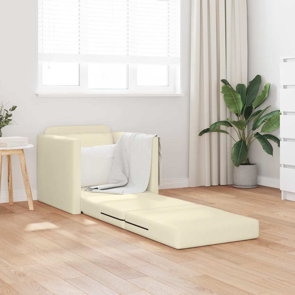 Sofá-cama de chão Creme 74 x 77 x 81 cm Couro sintético