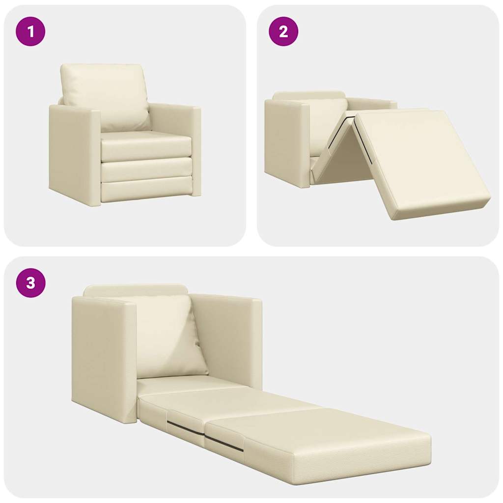 Sofá-cama de chão Creme 74 x 77 x 81 cm Couro sintético