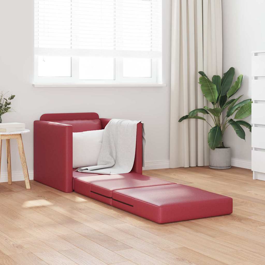 Sofá-cama de chão com almofada vermelho tinto 74 x 77 x 81 cm