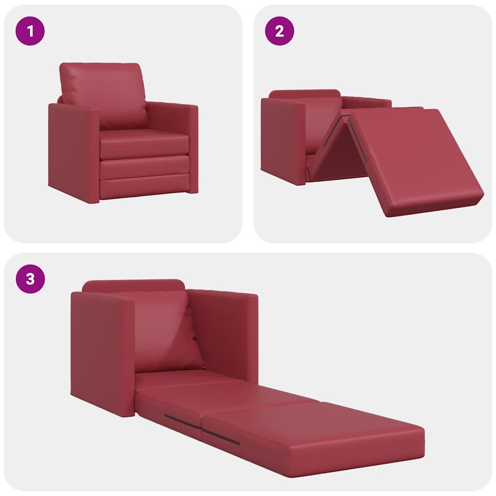Sofá-cama de chão com almofada vermelho tinto 74 x 77 x 81 cm