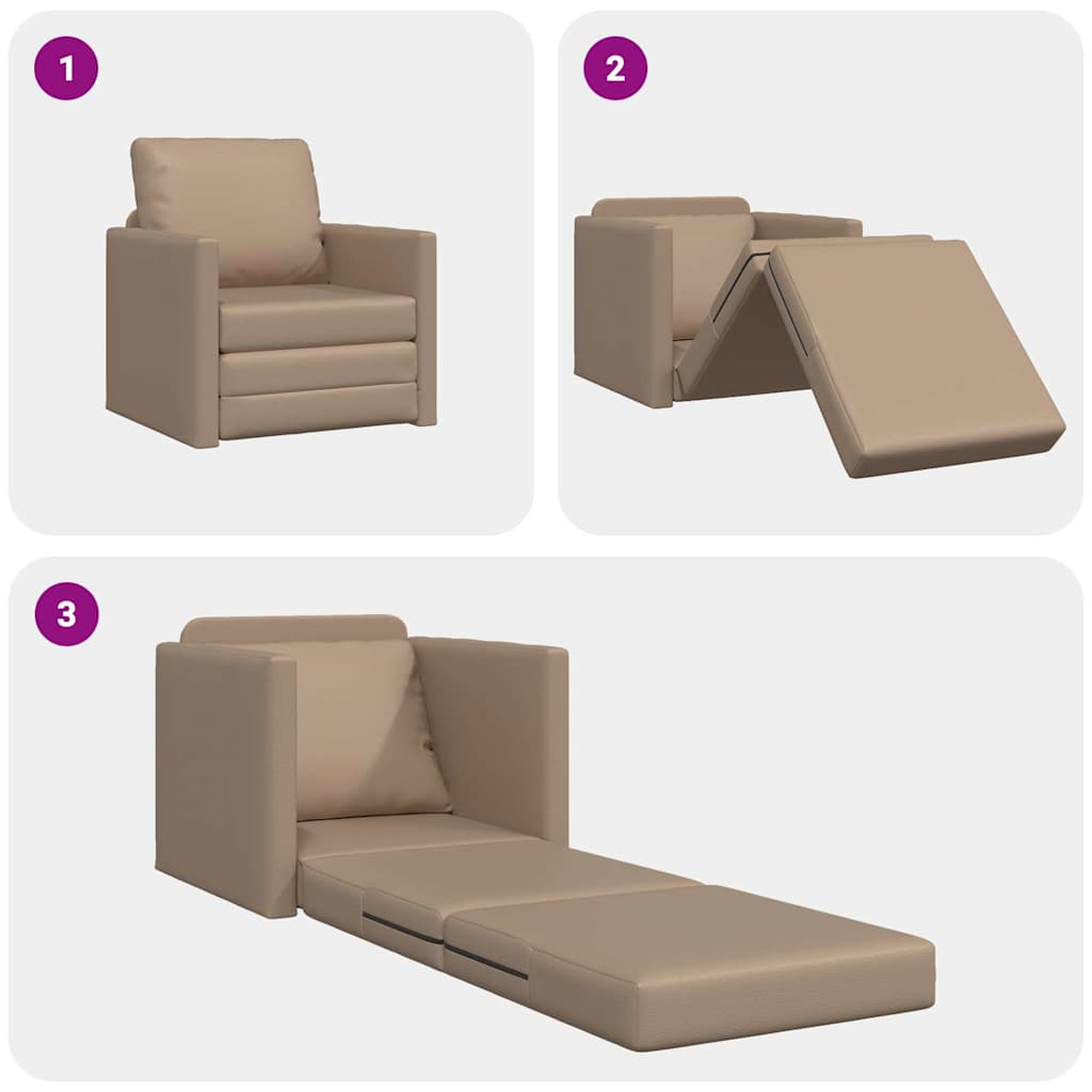 Sofá-cama de chão Cappuccino 74 x 77 x 81 cm Couro sintético