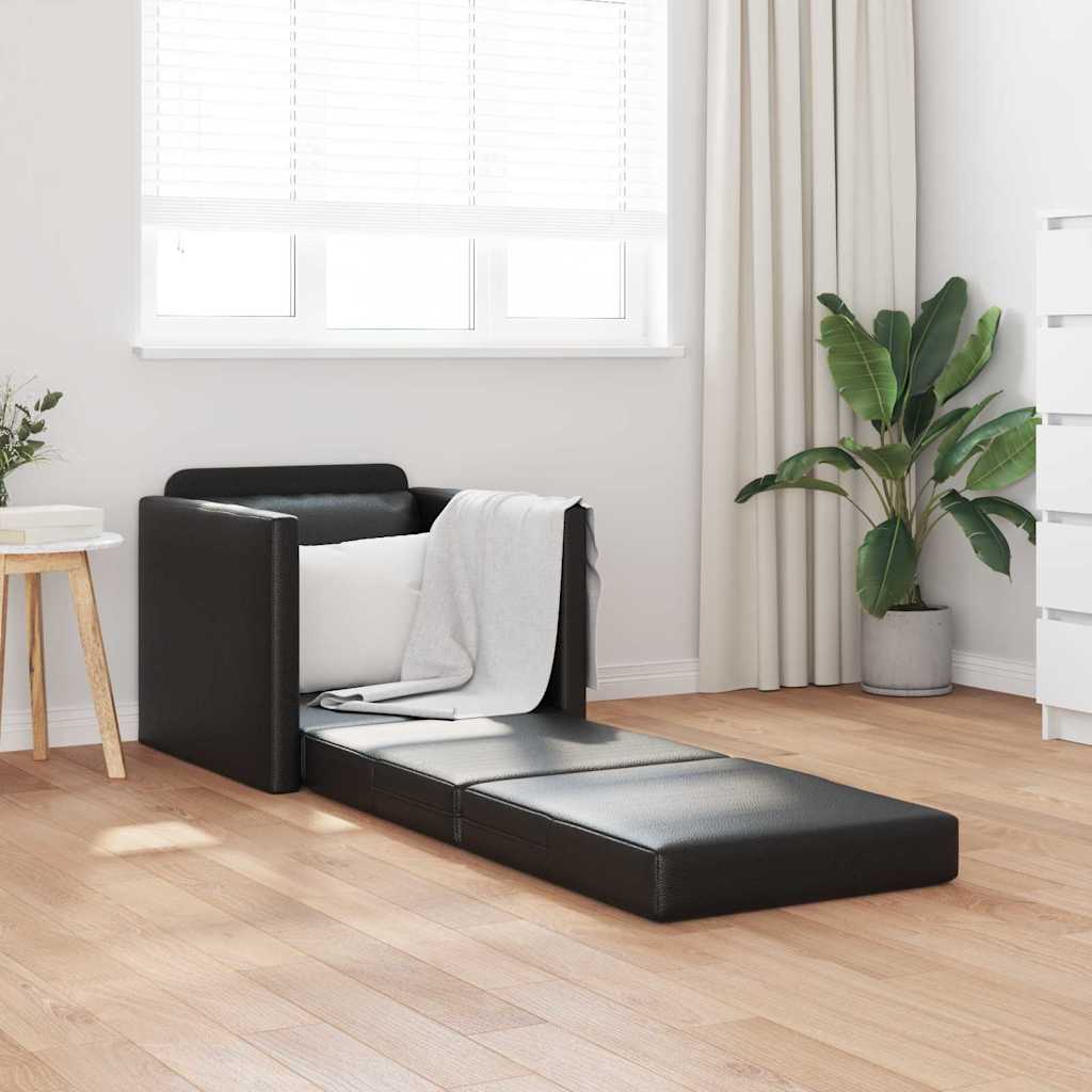 Sofá-cama de chão Preto 74 x 77 x 81 cm Couro sintético