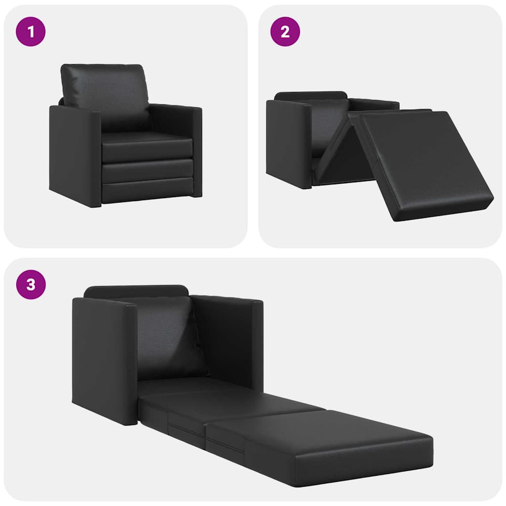 Sofá-cama de chão Preto 74 x 77 x 81 cm Couro sintético