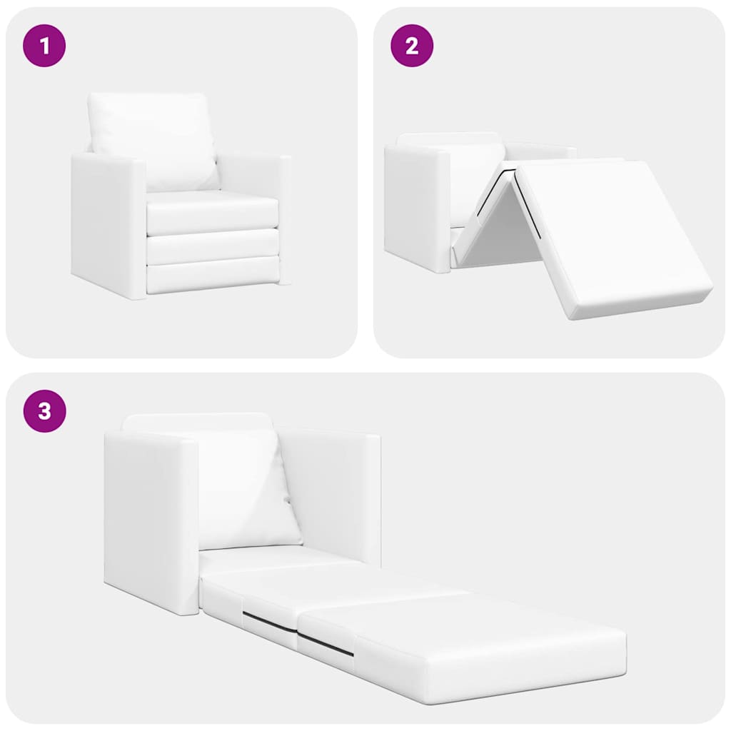 Sofá-cama de chão Branco 74 x 77 x 81 cm Couro sintético