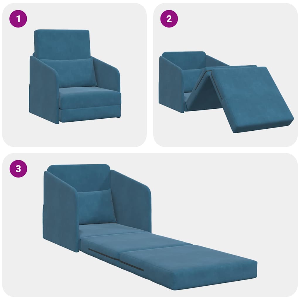 Sofá-Cama Azul 65 x 80 x 83 cm Veludo