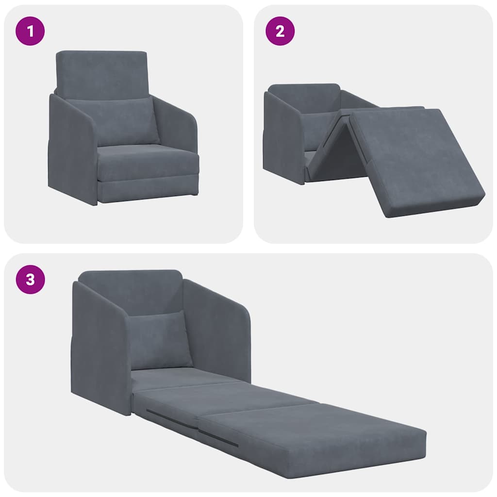 Sofá-Cama Cinza Escuro 65 x 80 x 83 cm Veludo