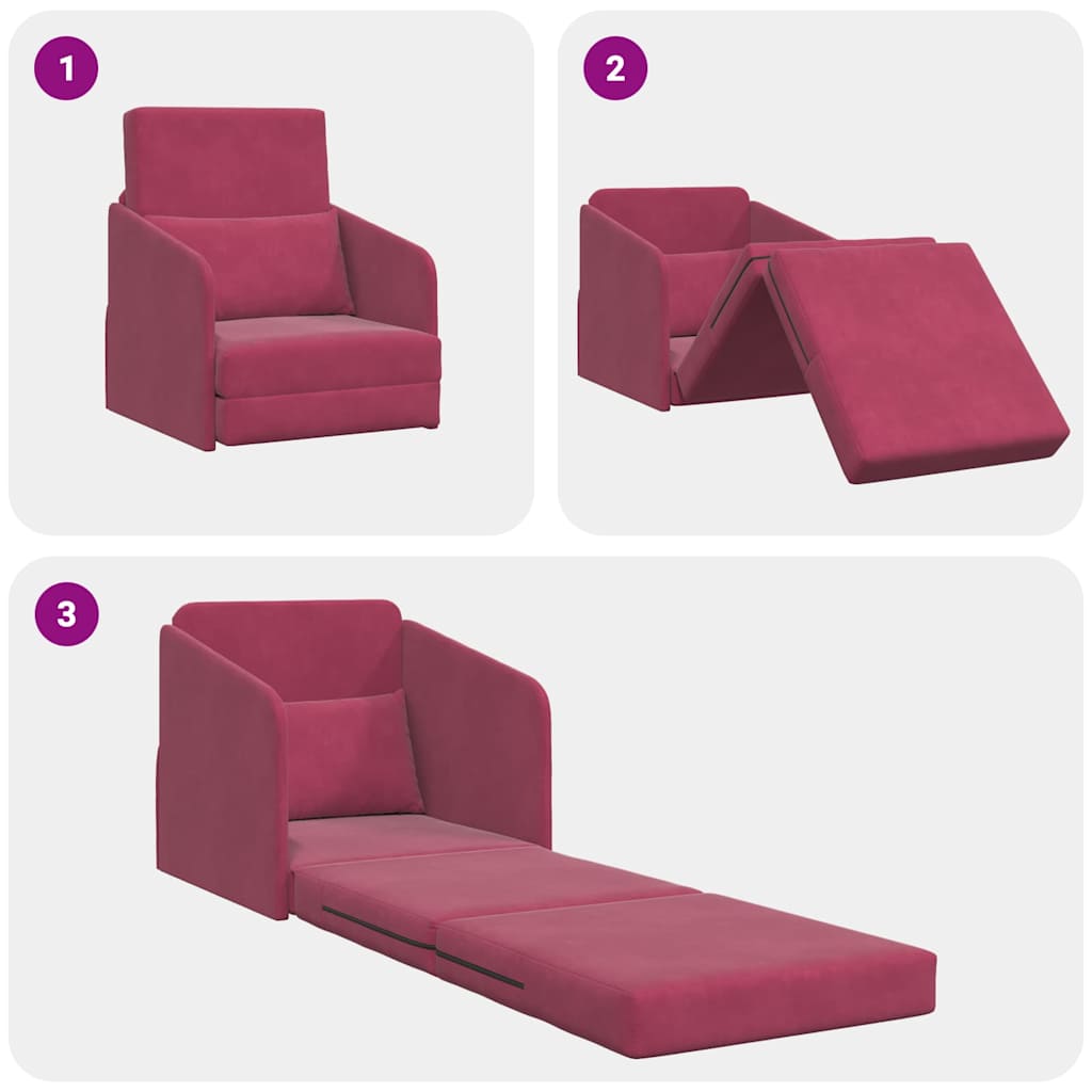 Sofá-Cama Vinho Vermelho 65 x 80 x 83 cm Veludo