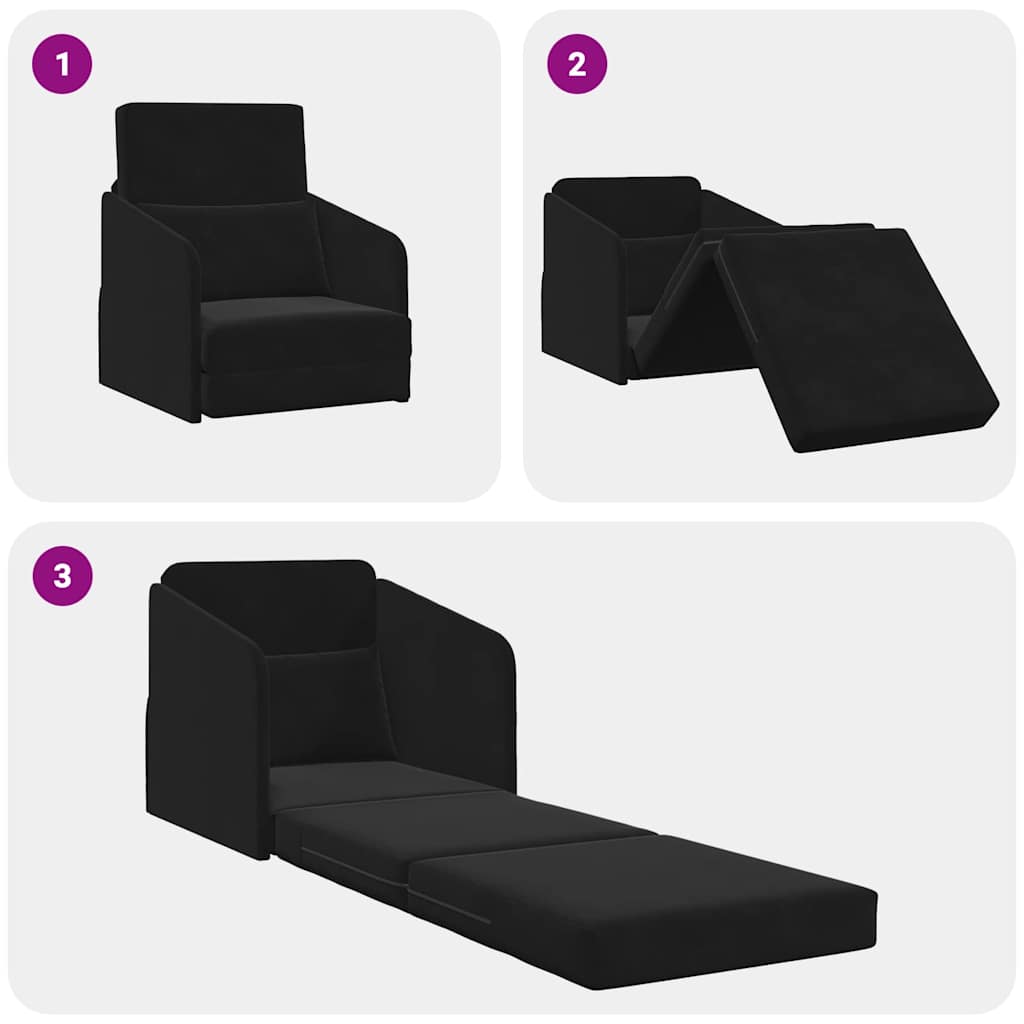 Sofá-Cama Preto 65 x 80 x 83 cm Veludo