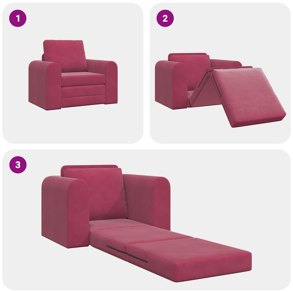 Sofá-Cama vermelho tinto 98 x 71 x 83 cm Veludo