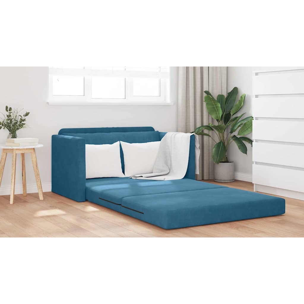 Sofá-Cama Azul 124 x 204 x 61 cm Veludo