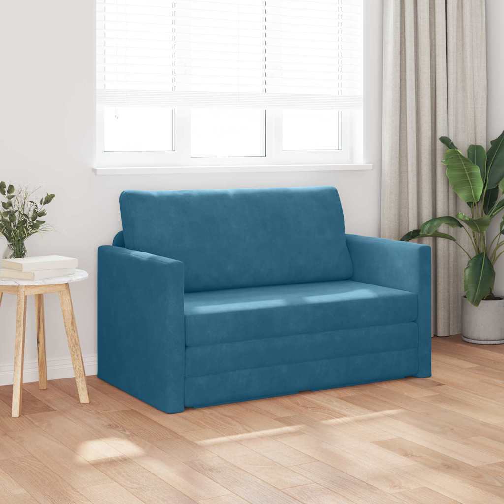 Sofá-Cama Azul 124 x 204 x 61 cm Veludo