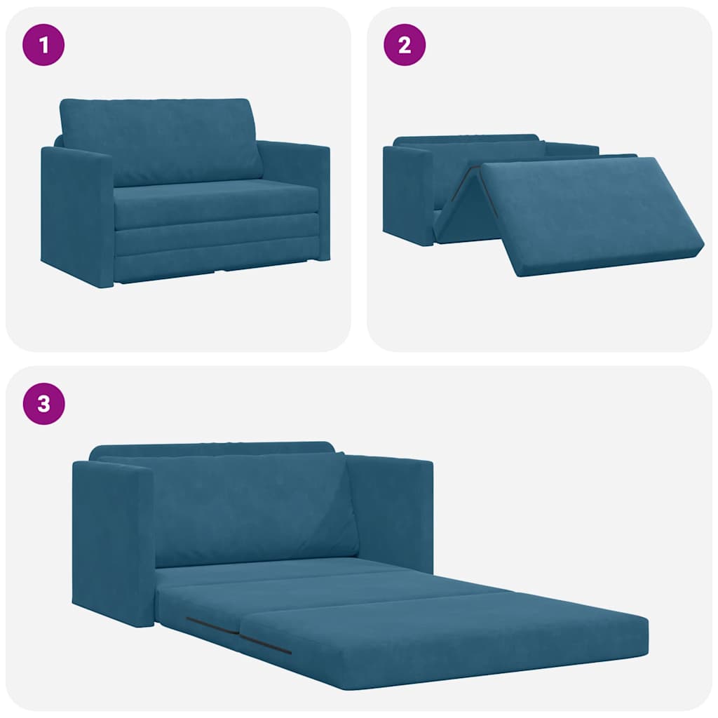 Sofá-Cama Azul 124 x 204 x 61 cm Veludo