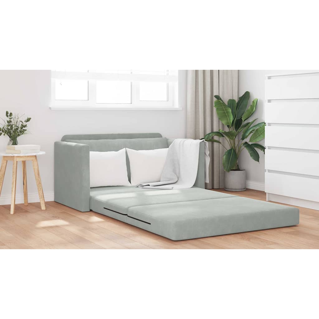 Sofá-Cama Cinzento-claro 124 x 204 x 61 cm Veludo