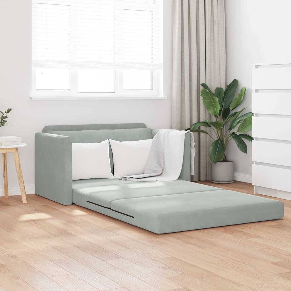 Sofá-Cama Cinzento-claro 124 x 204 x 61 cm Veludo