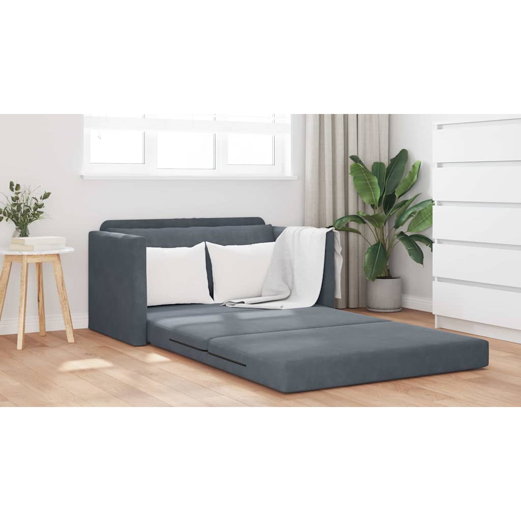 Sofá-Cama Cinza Escuro 124 x 204 x 61 cm Veludo