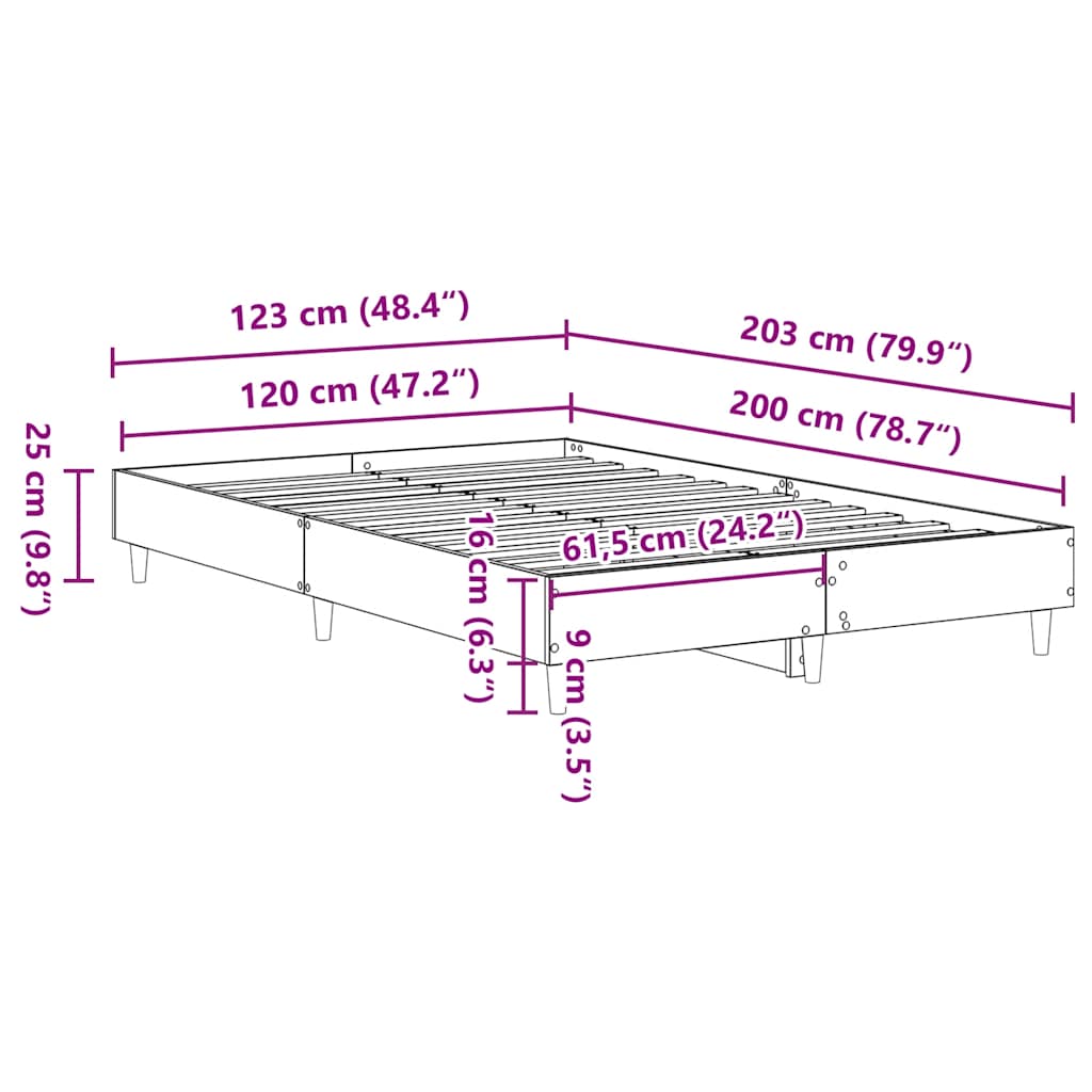 Estrutura de cama sem colchão 120x200 cm cinza sonoma