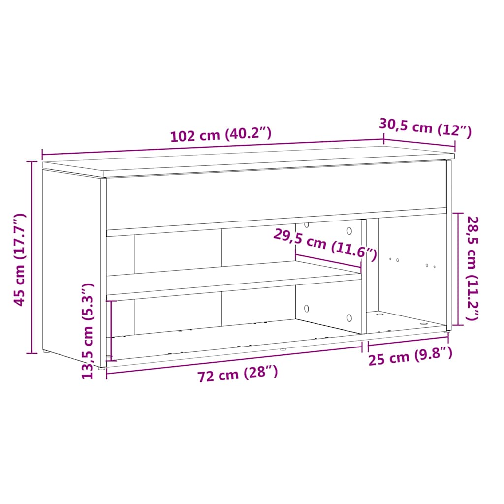 Banco sapateira 102x30,5x45 cm branco brilhante