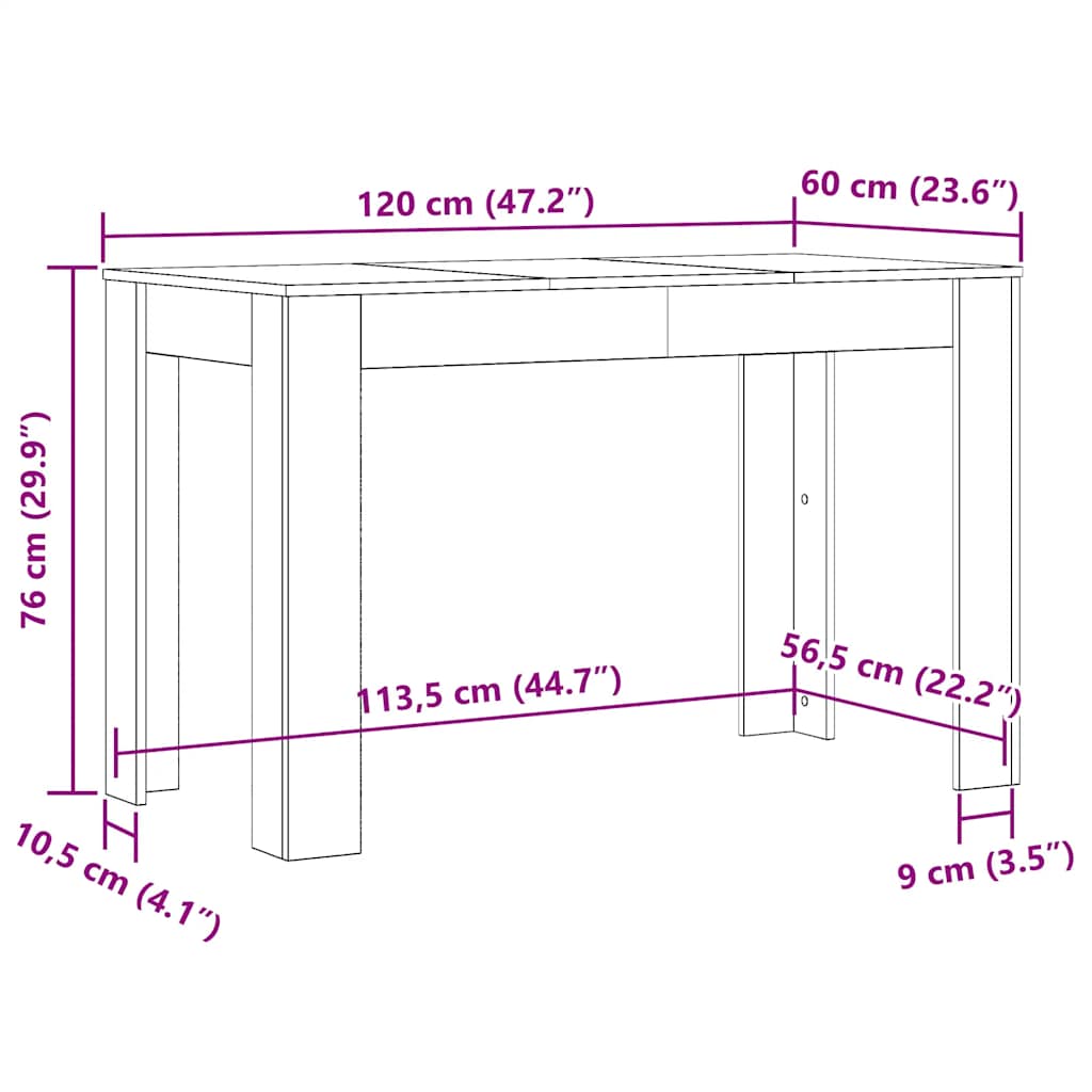 Mesa jantar 120x60x76 cm derivados de madeira carvalho preto