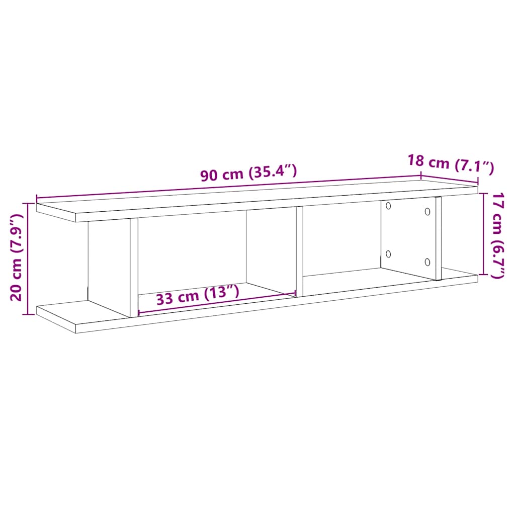 Estantes de parede 2 pcs 90x18x20 cm carvalho preto