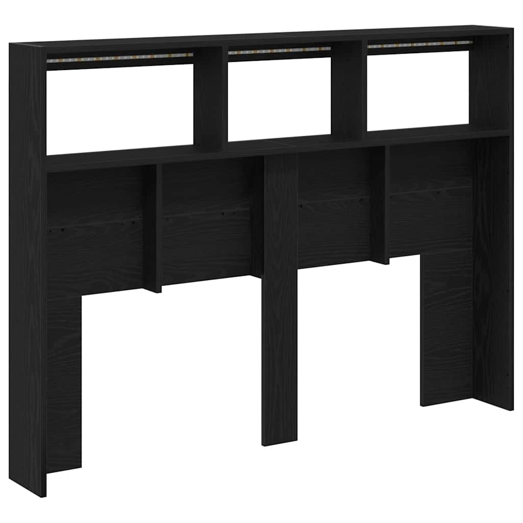 Armário cabeceira c/ luzes LED 140x17x102 cm carvalho preto