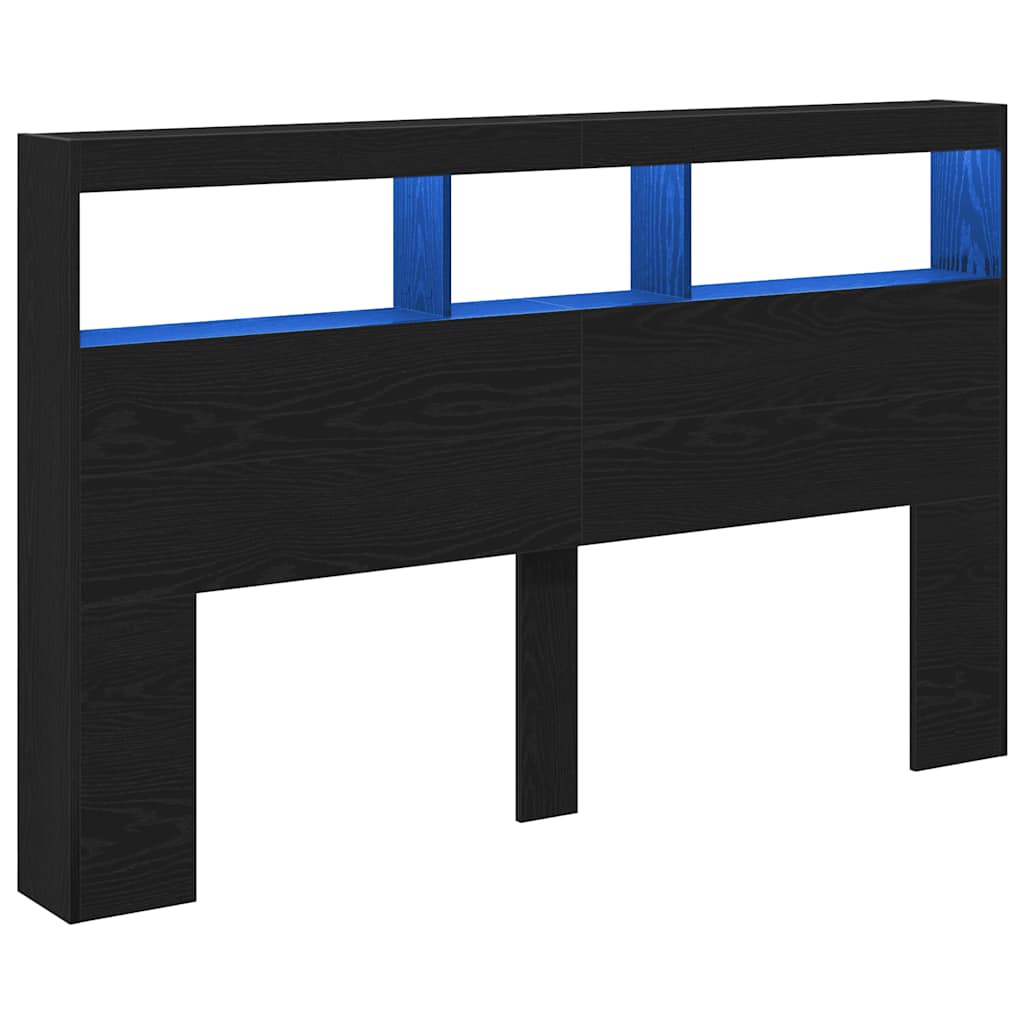 Armário cabeceira c/ luzes LED 160x17x102 cm carvalho preto