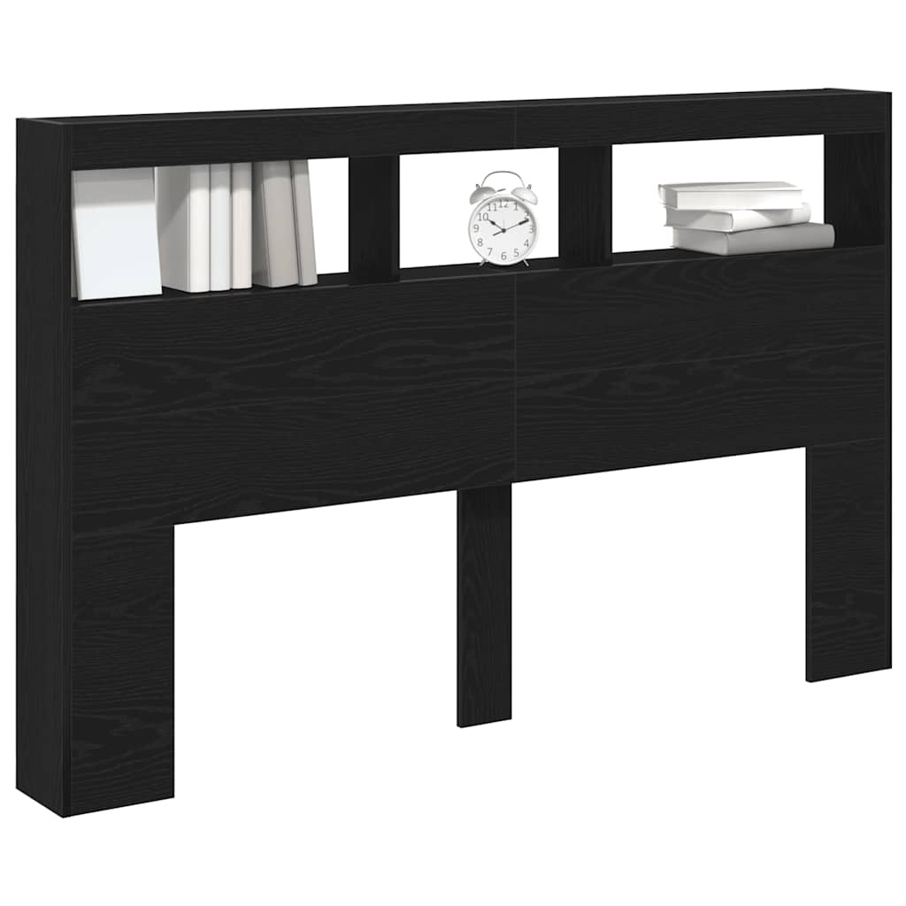 Armário cabeceira c/ luzes LED 160x17x102 cm carvalho preto