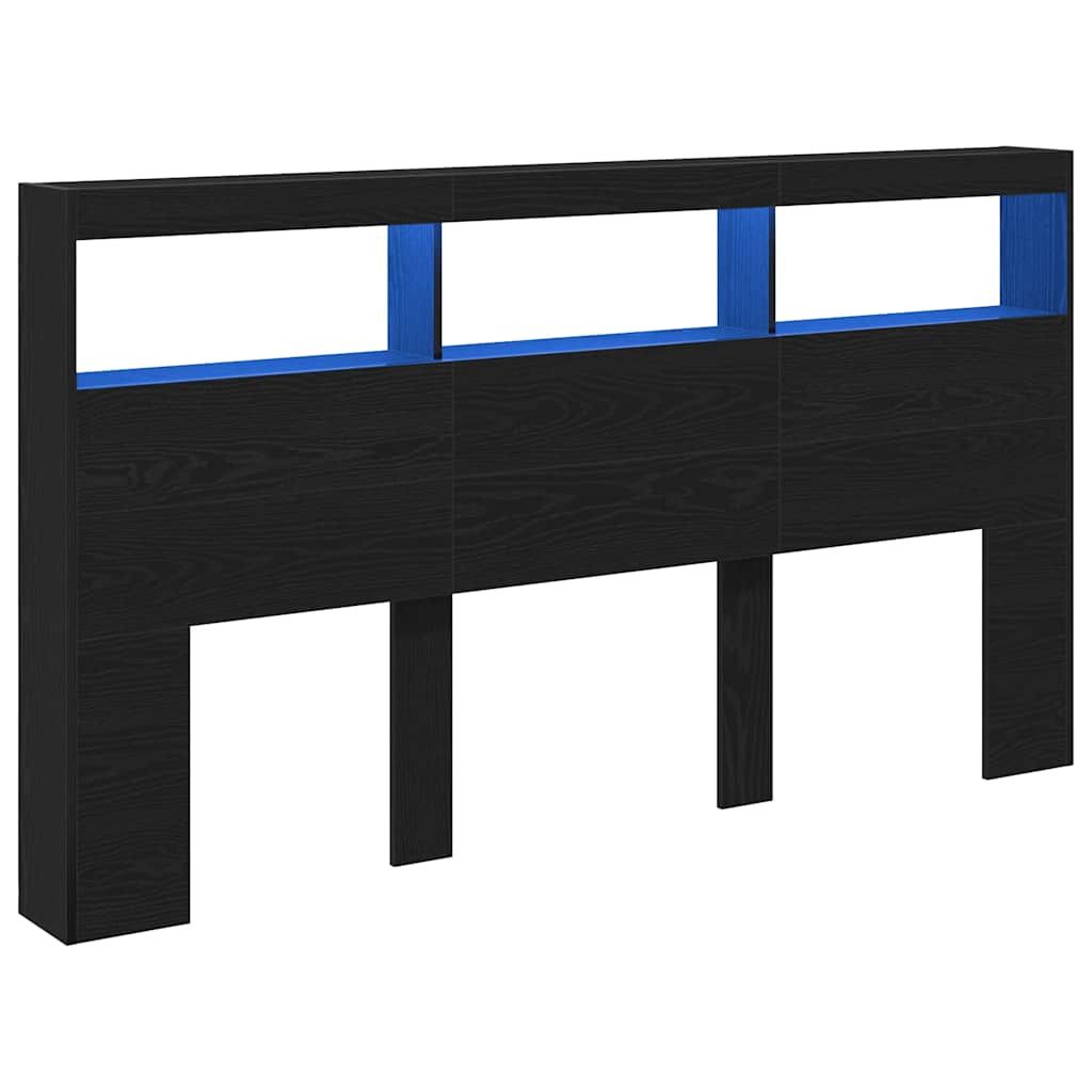 Armário cabeceira c/ luzes LED 180x17x102 cm carvalho preto