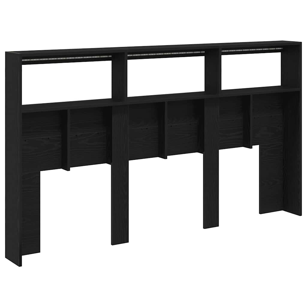 Armário cabeceira c/ luzes LED 180x17x102 cm carvalho preto