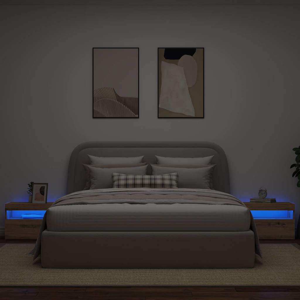 Mesa cabeceira c/ LED derivados de madeira carvalho artisiano