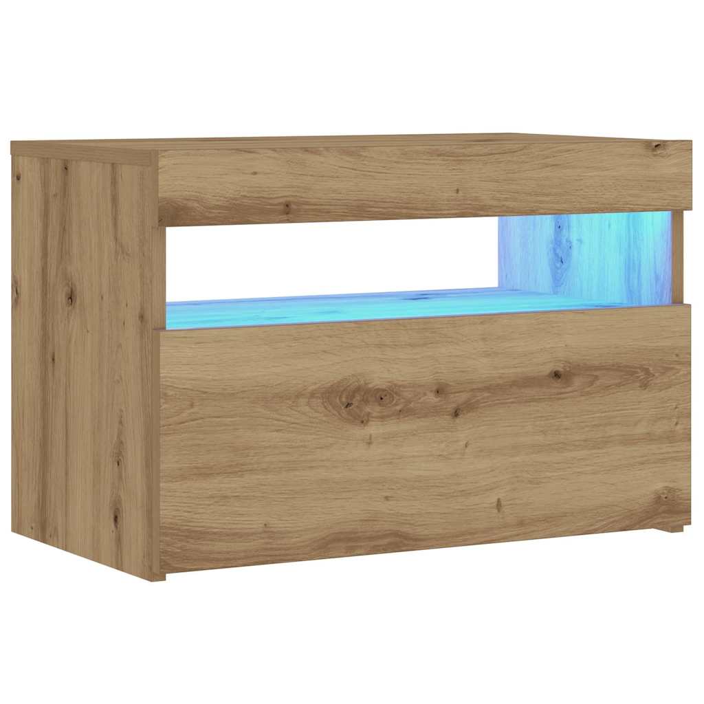 Mesa cabeceira c/ LED derivados de madeira carvalho artisiano