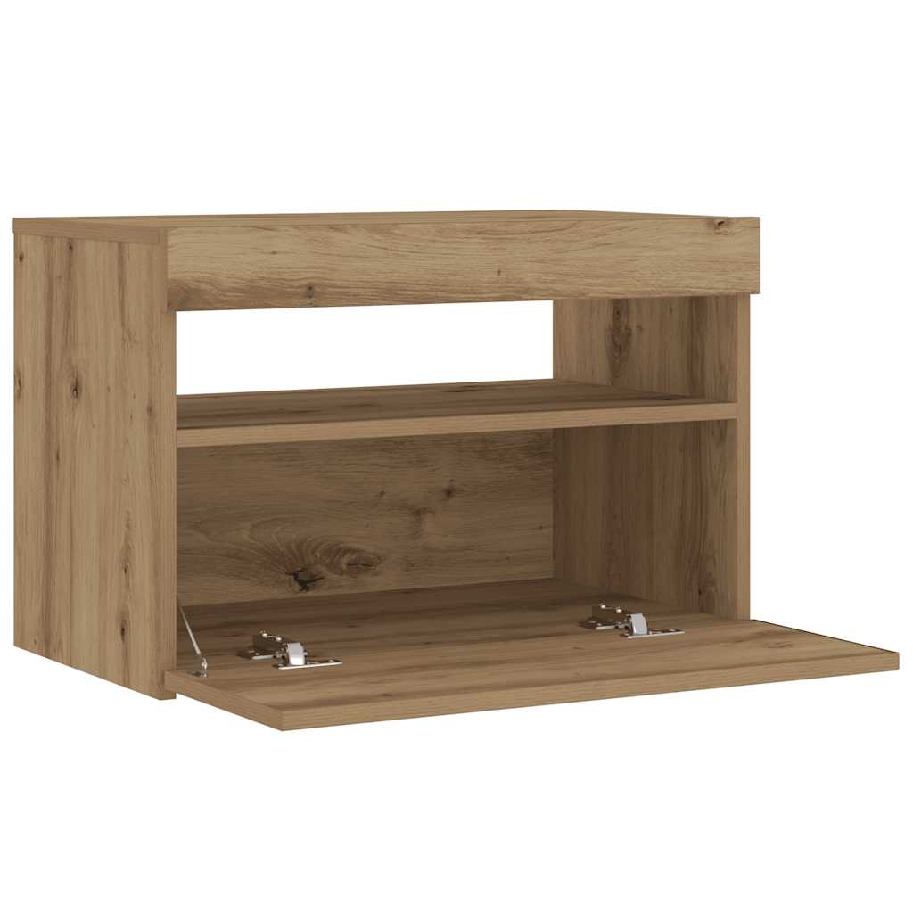 Mesa cabeceira c/ LED derivados de madeira carvalho artisiano