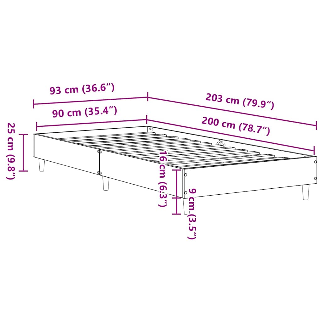 Estrutura da Cama Sonoma cinzento 90 x 200 cm