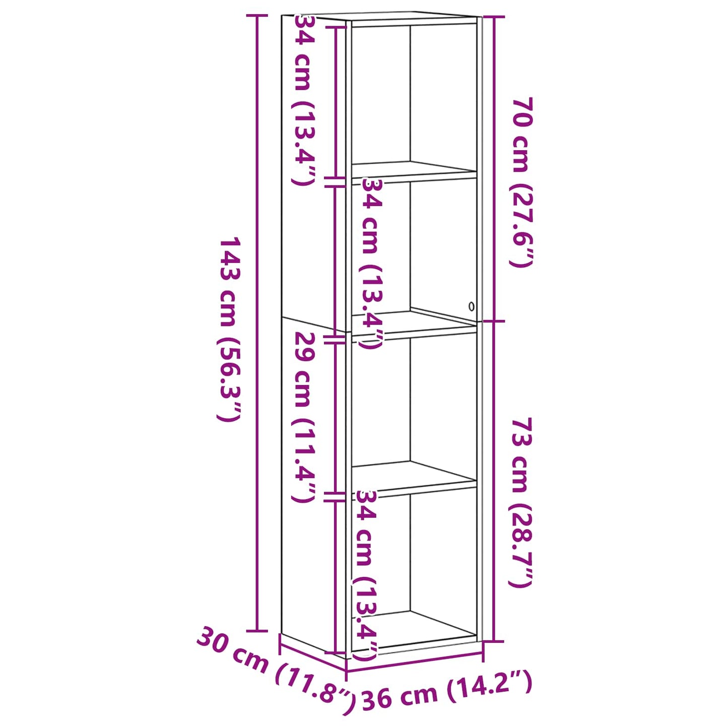 | Gabinete de Livros | Carvalho preto 36 x 30 x 143 cm