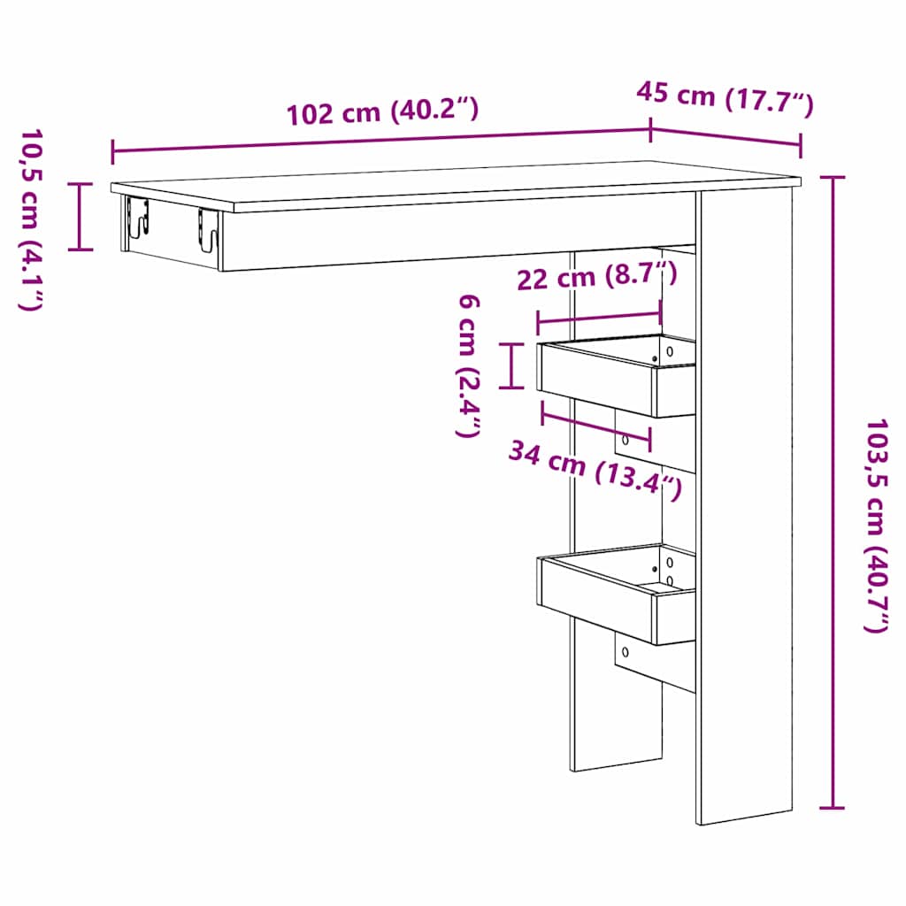 Mesa de Bar de Parede Carvalho preto 102 x 55 x 103.5 cm
