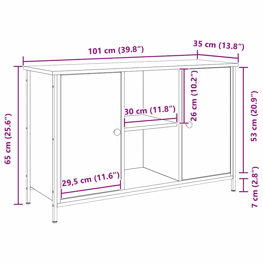 Aparador de TV vidaXL Caramelo Artesanal 101x35x65 cm em Madeira de Engenharia e Aço