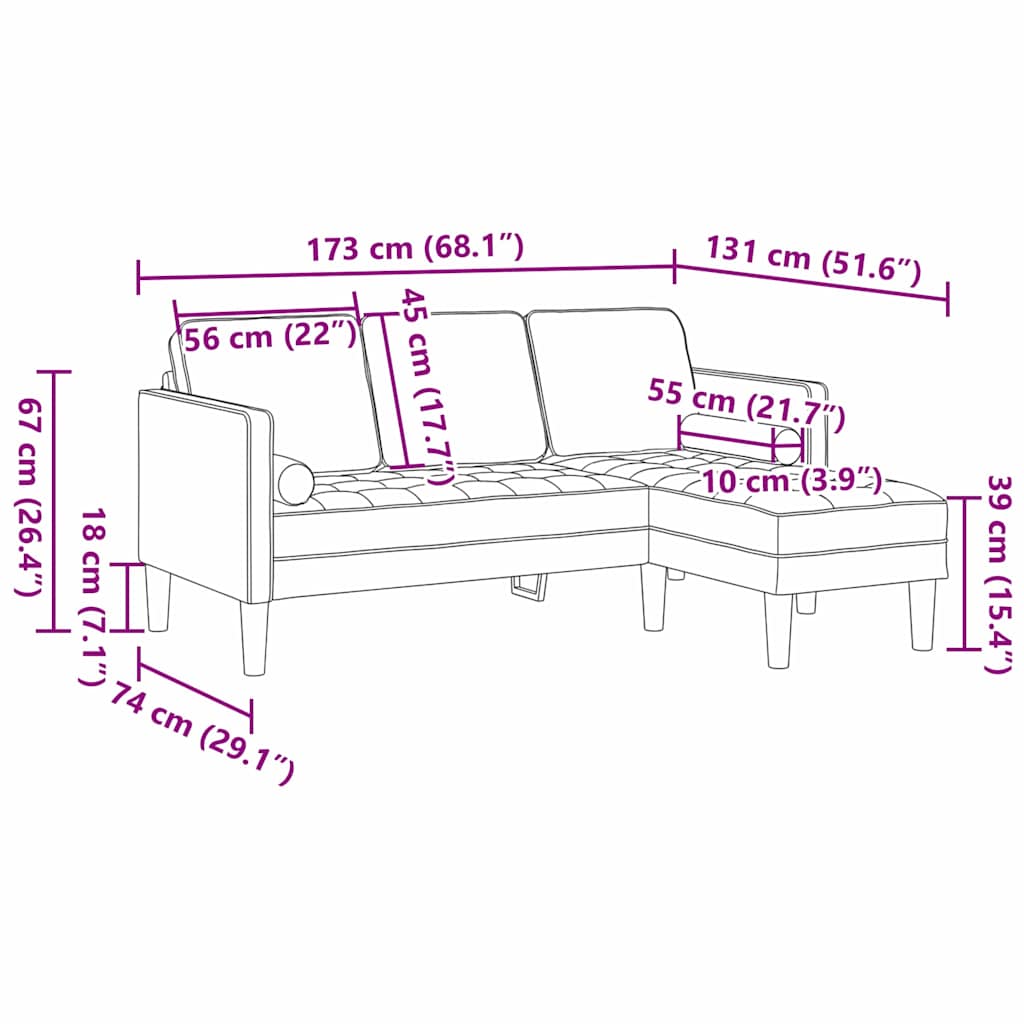 Conjunto de Sofás Cinzento-claro 173 x 131 x 67 cm Veludo