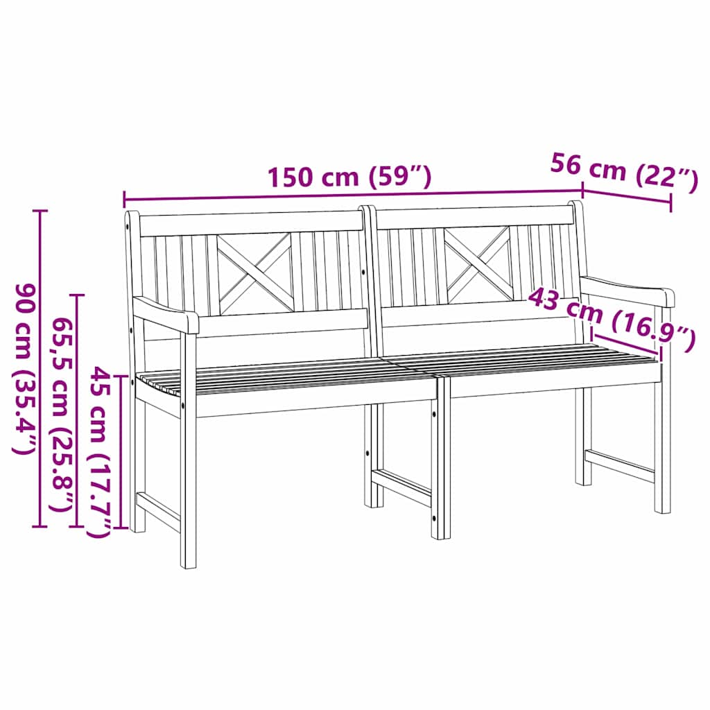 Banco de jardim Castanho 150 x 56 x 90 cm