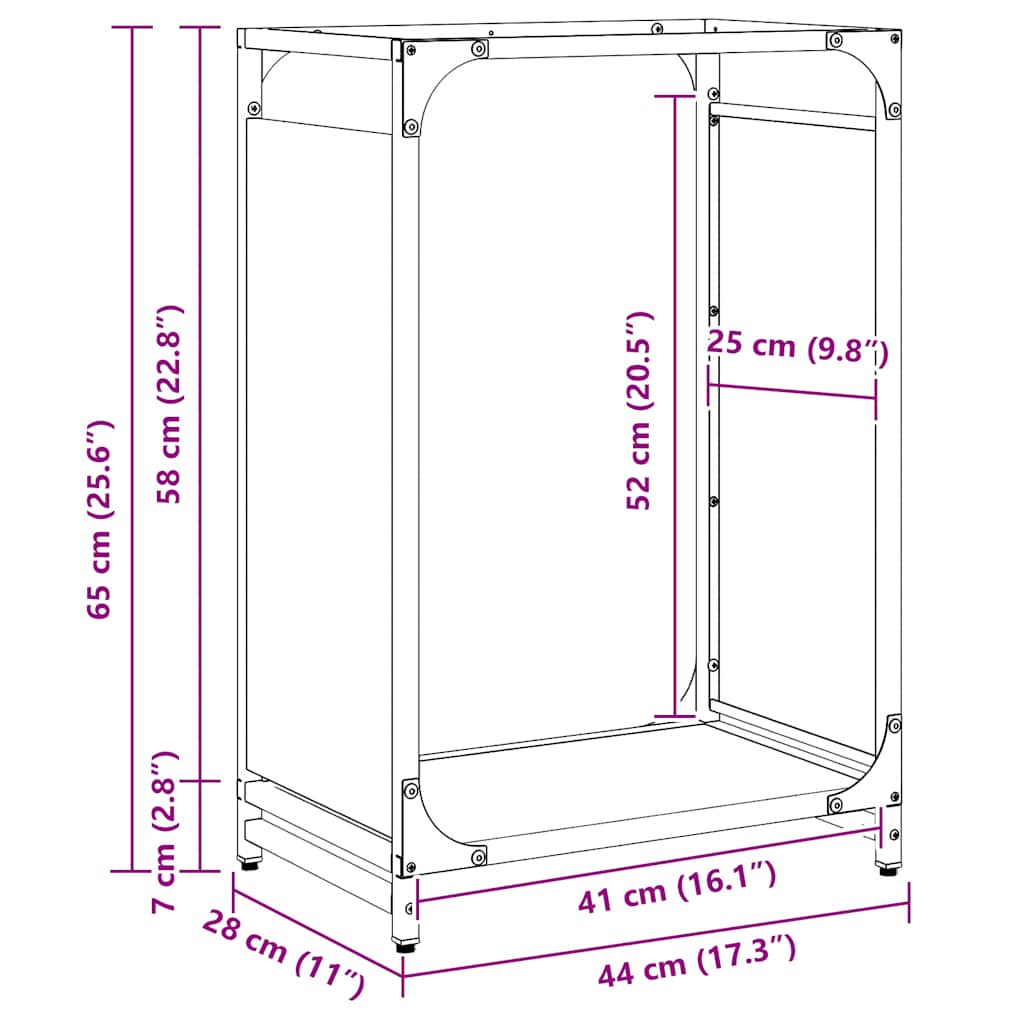 Suporte para lenha 44x28x65 cm aço laminado a frio preto