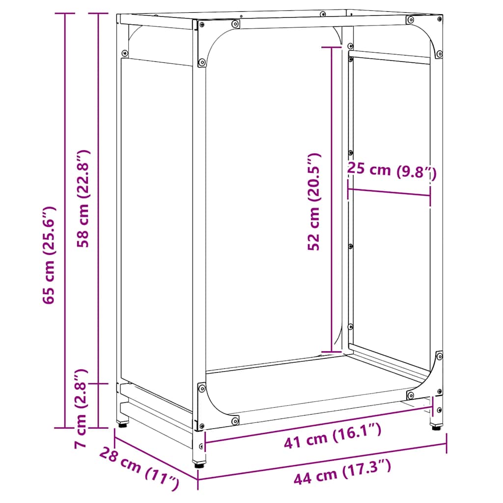 Suporte para lenha 44x28x65 cm aço laminado a frio antracite