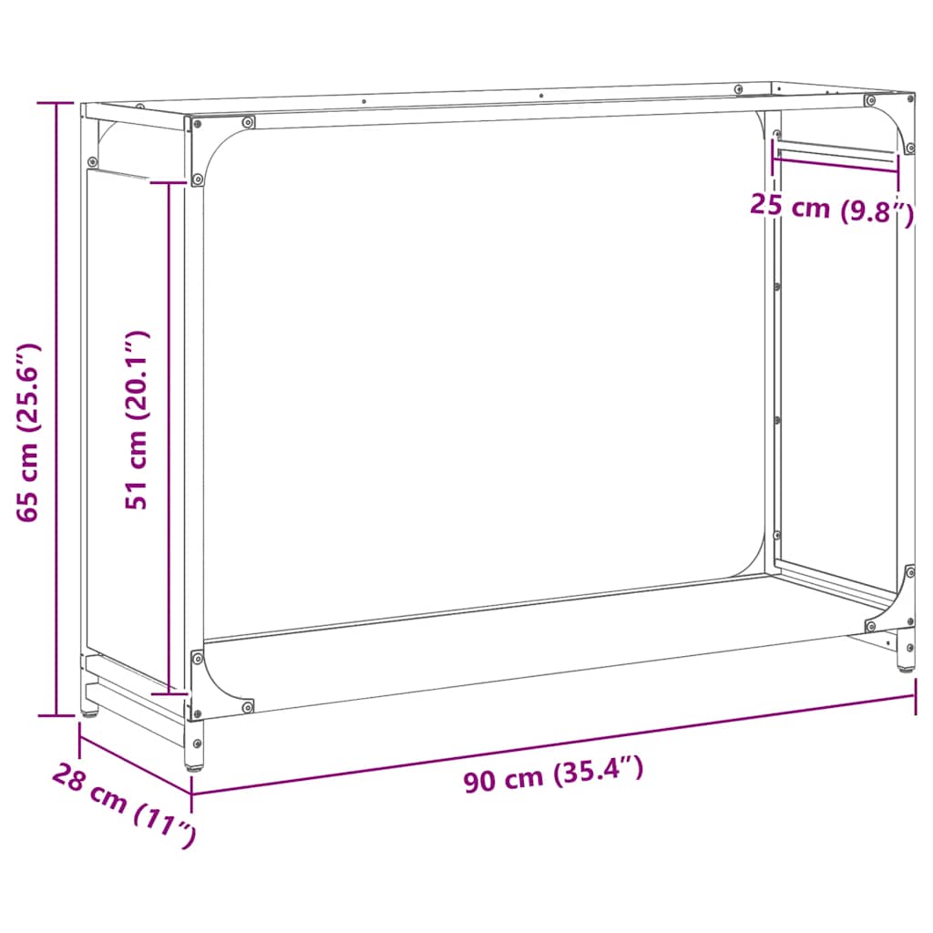 Suporte para lenha 90x28x65 cm aço laminado a frio antracite
