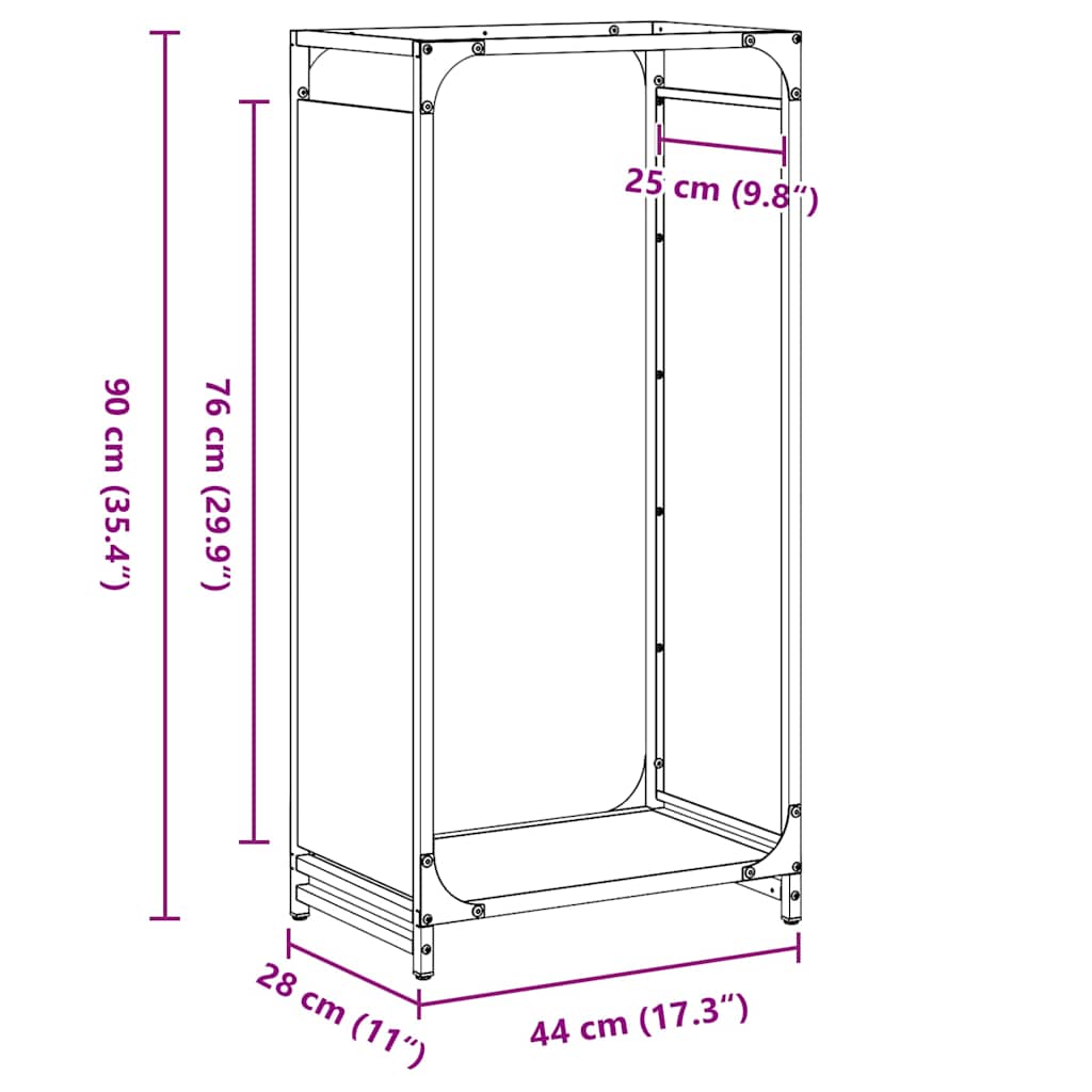 Suporte para lenha 44x28x90 cm aço laminado a frio preto