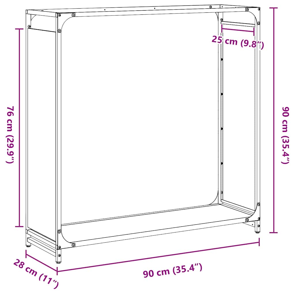 Suporte para lenha 90x28x90 cm aço laminado a frio antracite