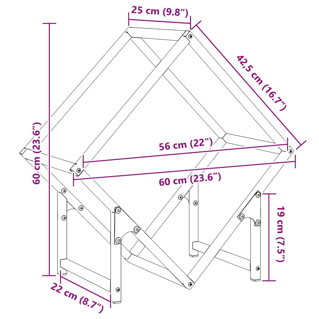 Suporte para lenha 60x25x60 cm aço laminado a frio preto